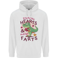 T-Rex Stealing Hearts & Blasting Farts Dinosaur Mens 80% Cotton Hoodie White