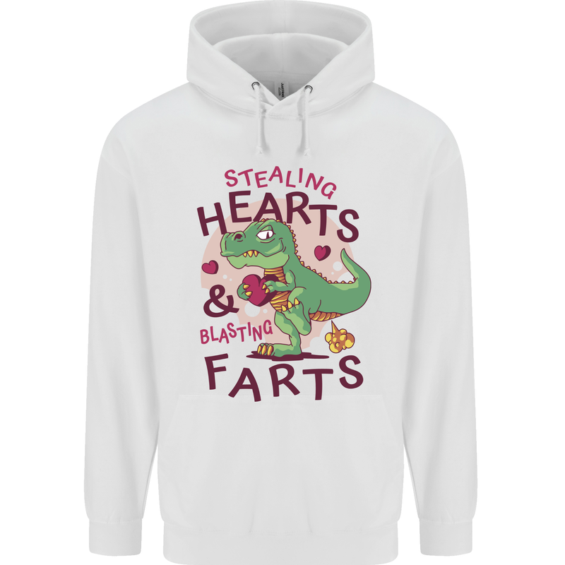 T-Rex Stealing Hearts & Blasting Farts Dinosaur Mens 80% Cotton Hoodie White
