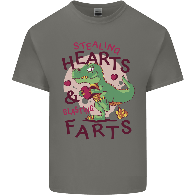 T-Rex Stealing Hearts & Blasting Farts Dinosaur Mens Cotton T-Shirt Tee Top Charcoal