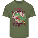 T-Rex Stealing Hearts & Blasting Farts Dinosaur Mens Cotton T-Shirt Tee Top Military Green