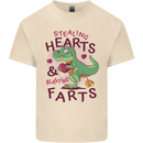 T-Rex Stealing Hearts & Blasting Farts Dinosaur Mens Cotton T-Shirt Tee Top Natural
