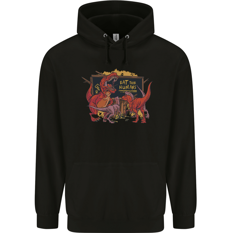 T-Rex Teacher Eat the Humans Dinosaur Funny Mens 80% Cotton Hoodie Black