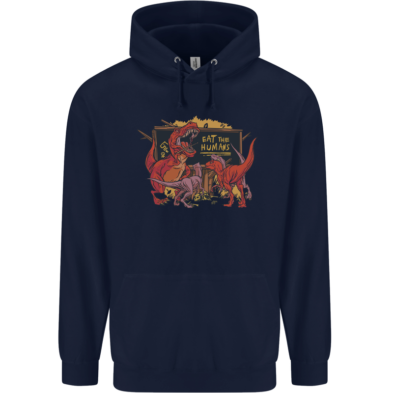 T-Rex Teacher Eat the Humans Dinosaur Funny Mens 80% Cotton Hoodie Navy Blue