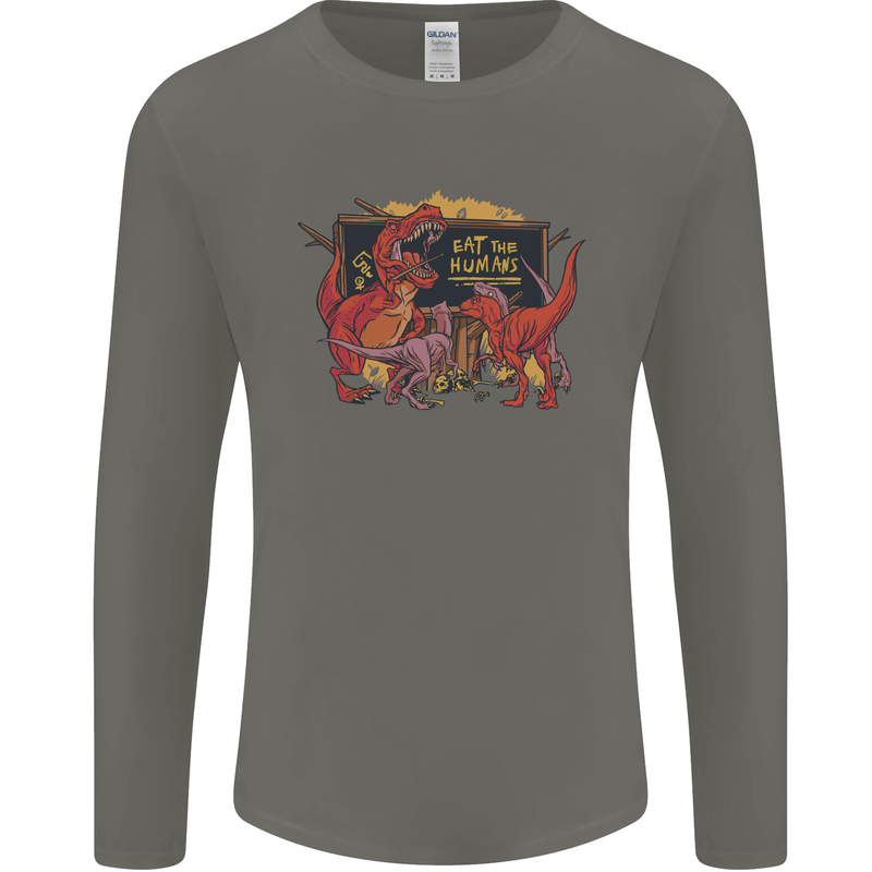 T-Rex Teacher Eat the Humans Dinosaur Funny Mens Long Sleeve T-Shirt Charcoal