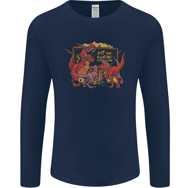 T-Rex Teacher Eat the Humans Dinosaur Funny Mens Long Sleeve T-Shirt Navy Blue