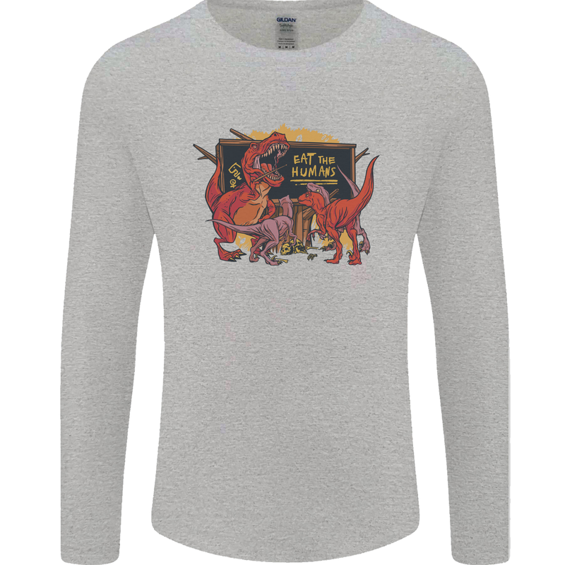 T-Rex Teacher Eat the Humans Dinosaur Funny Mens Long Sleeve T-Shirt Sports Grey