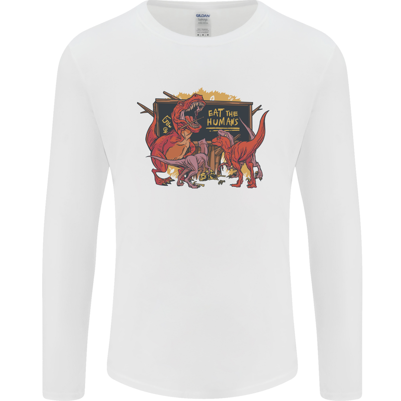 T-Rex Teacher Eat the Humans Dinosaur Funny Mens Long Sleeve T-Shirt White