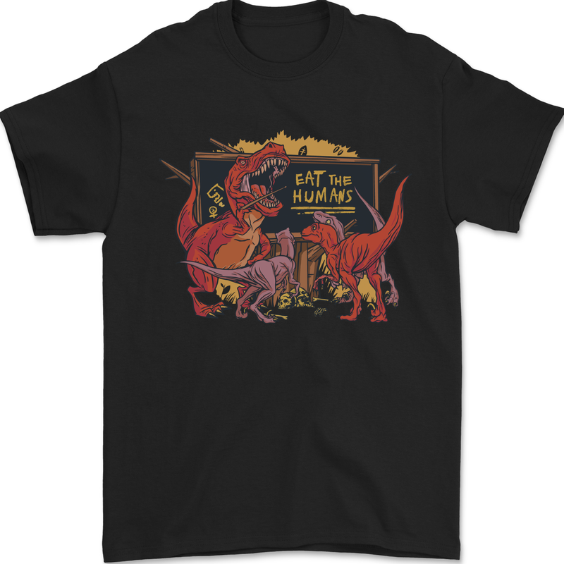 T-Rex Teacher Eat the Humans Dinosaur Funny Mens T-Shirt 100% Cotton Black