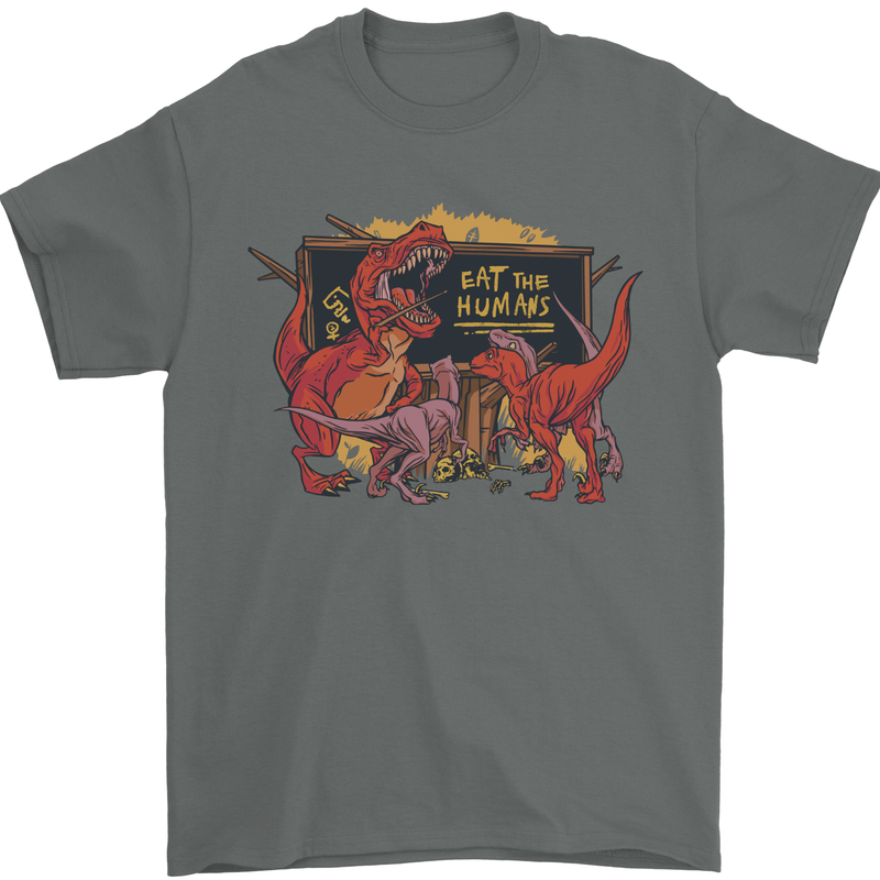 T-Rex Teacher Eat the Humans Dinosaur Funny Mens T-Shirt 100% Cotton Charcoal