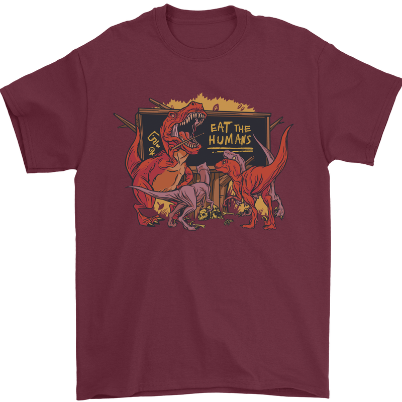T-Rex Teacher Eat the Humans Dinosaur Funny Mens T-Shirt 100% Cotton Maroon
