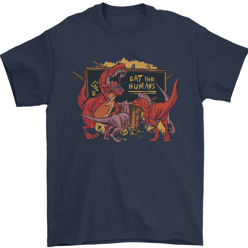 T-Rex Teacher Eat the Humans Dinosaur Funny Mens T-Shirt 100% Cotton Navy Blue