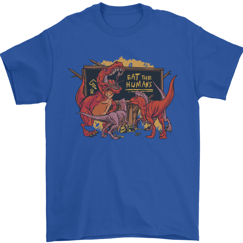 T-Rex Teacher Eat the Humans Dinosaur Funny Mens T-Shirt 100% Cotton Royal Blue