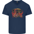 T-Rex Teacher Eat the Humans Dinosaur Funny Mens V-Neck Cotton T-Shirt Navy Blue