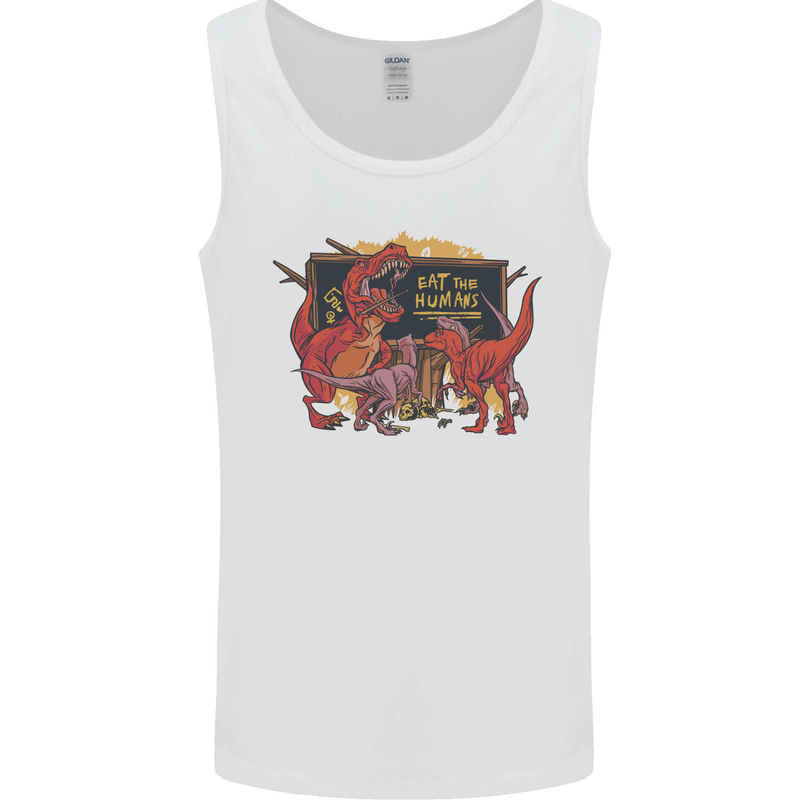 T-Rex Teacher Eat the Humans Dinosaur Funny Mens Vest Tank Top White