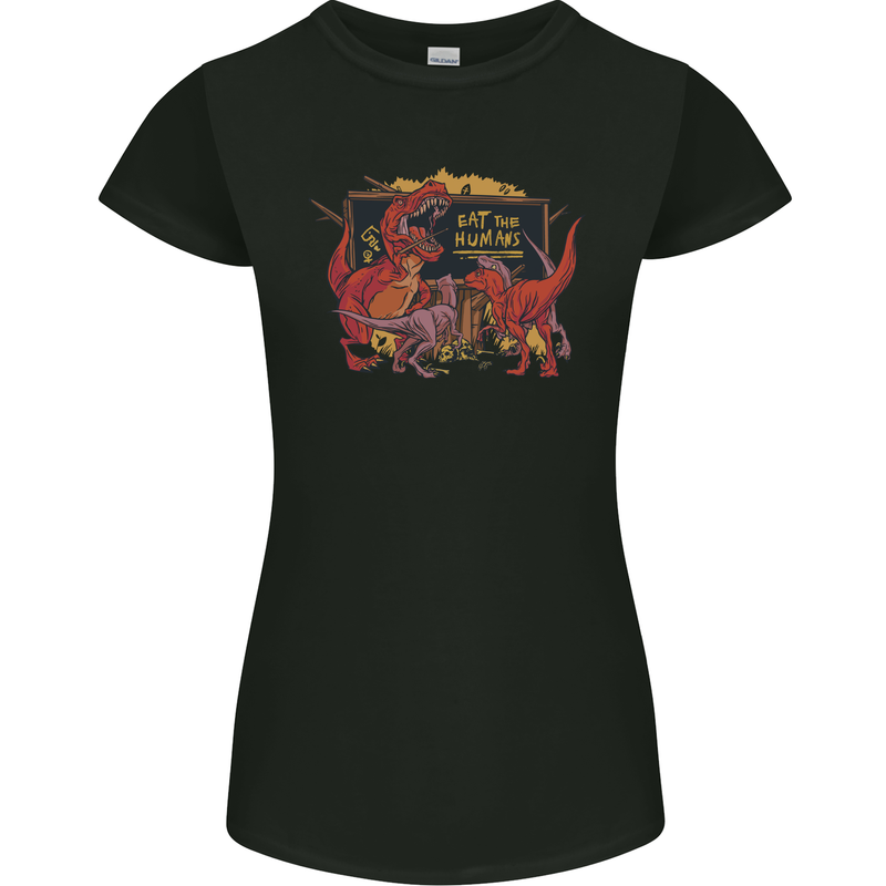 T-Rex Teacher Eat the Humans Dinosaur Funny Womens Petite Cut T-Shirt Black