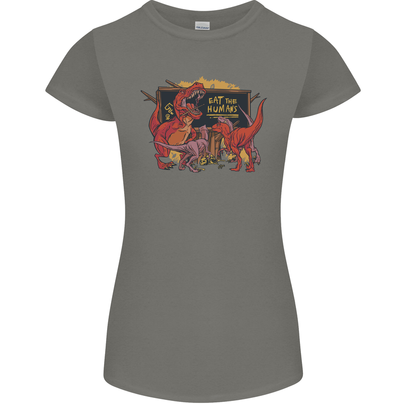 T-Rex Teacher Eat the Humans Dinosaur Funny Womens Petite Cut T-Shirt Charcoal