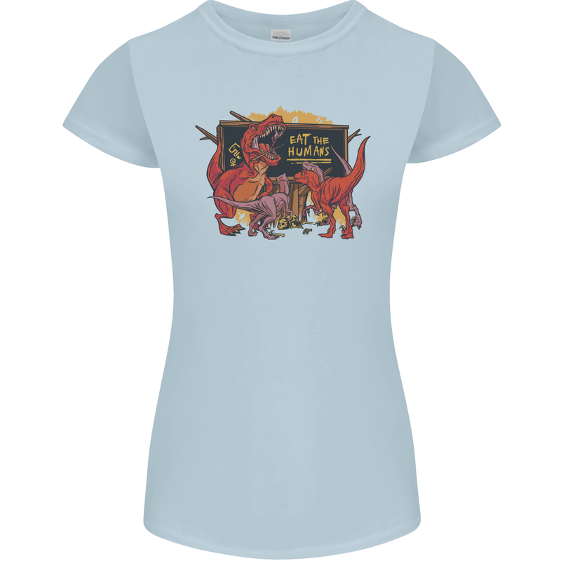 T-Rex Teacher Eat the Humans Dinosaur Funny Womens Petite Cut T-Shirt Light Blue