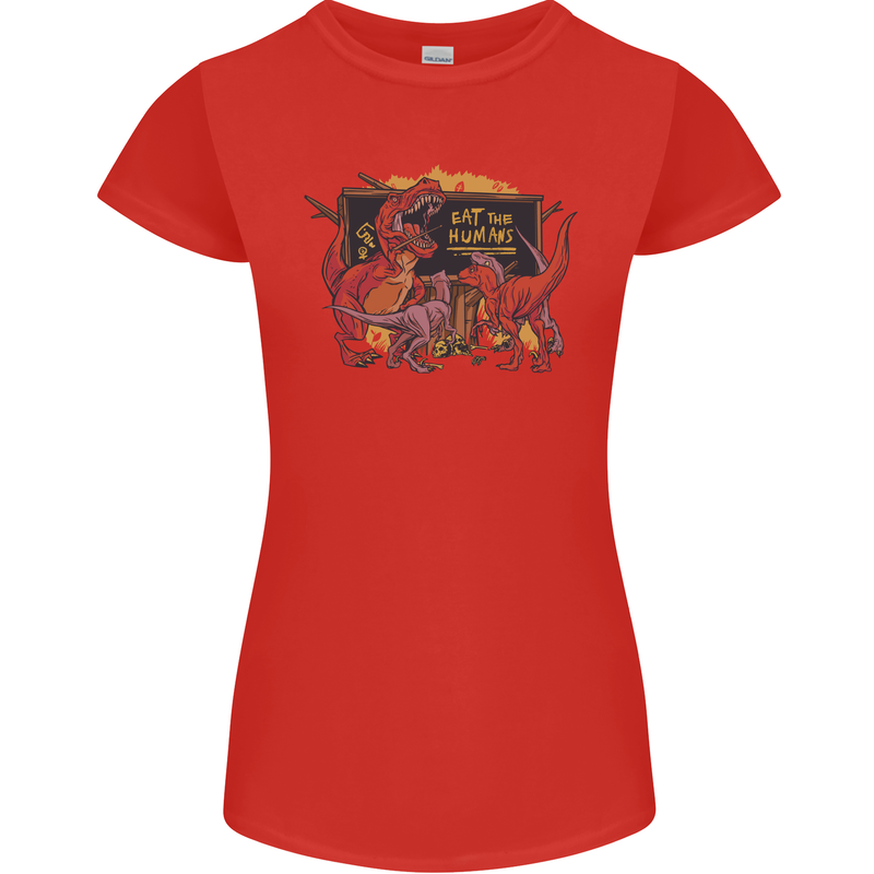 T-Rex Teacher Eat the Humans Dinosaur Funny Womens Petite Cut T-Shirt Red
