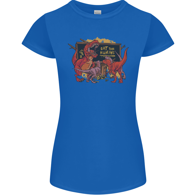 T-Rex Teacher Eat the Humans Dinosaur Funny Womens Petite Cut T-Shirt Royal Blue