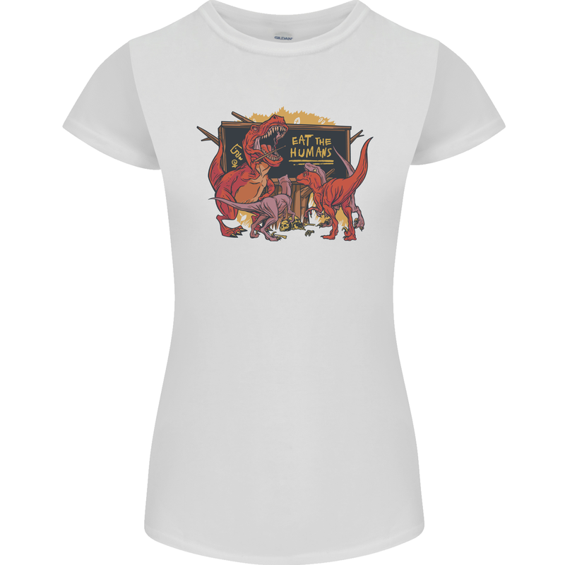 T-Rex Teacher Eat the Humans Dinosaur Funny Womens Petite Cut T-Shirt White