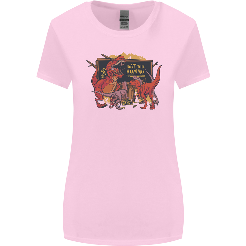 T-Rex Teacher Eat the Humans Dinosaur Funny Womens Wider Cut T-Shirt Light Pink