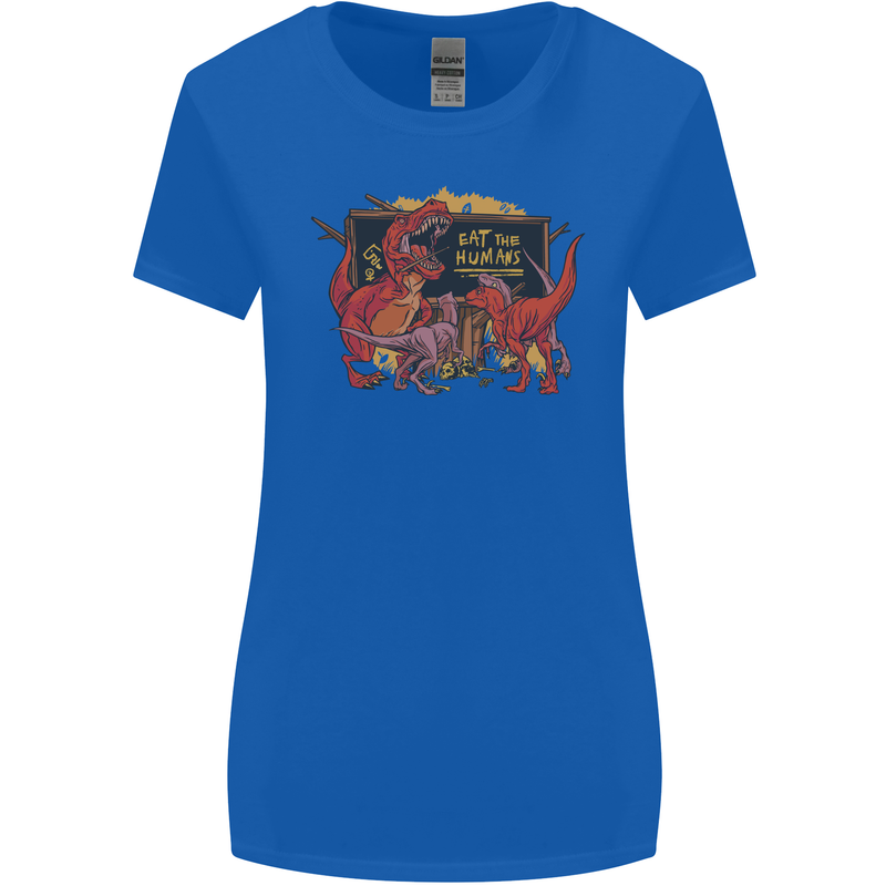 T-Rex Teacher Eat the Humans Dinosaur Funny Womens Wider Cut T-Shirt Royal Blue