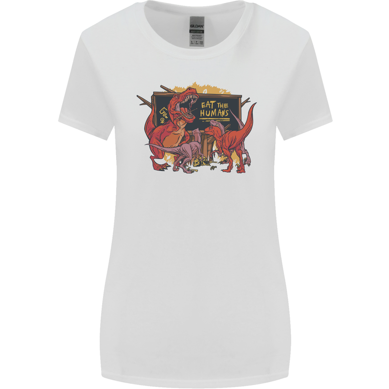 T-Rex Teacher Eat the Humans Dinosaur Funny Womens Wider Cut T-Shirt White