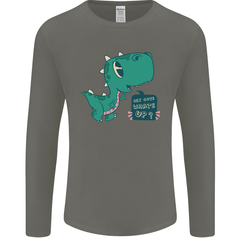 T-Rex Whats Up Mens Long Sleeve T-Shirt Charcoal