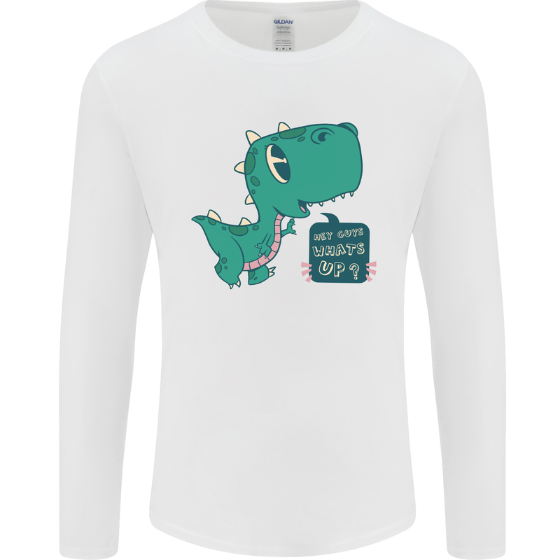 T-Rex Whats Up Mens Long Sleeve T-Shirt White