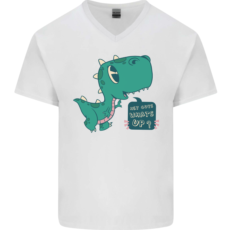 T-Rex Whats Up Mens V-Neck Cotton T-Shirt White