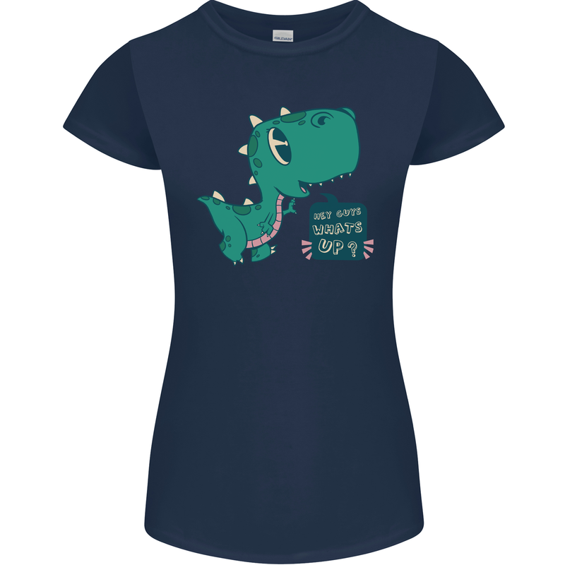T-Rex Whats Up Womens Petite Cut T-Shirt Navy Blue