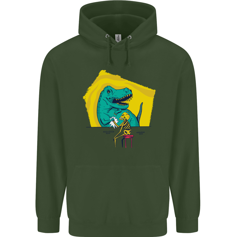 T-Rex Wrestling a Skeleton Dinosaurs Skull Childrens Kids Hoodie Forest Green