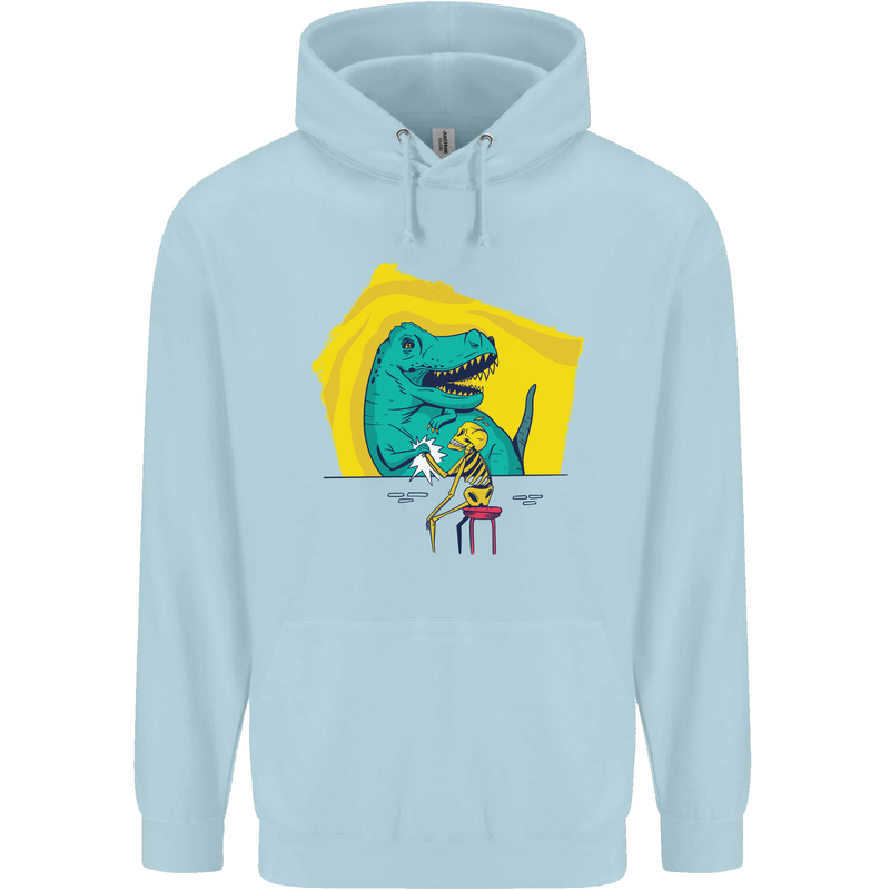 T-Rex Wrestling a Skeleton Dinosaurs Skull Childrens Kids Hoodie Light Blue