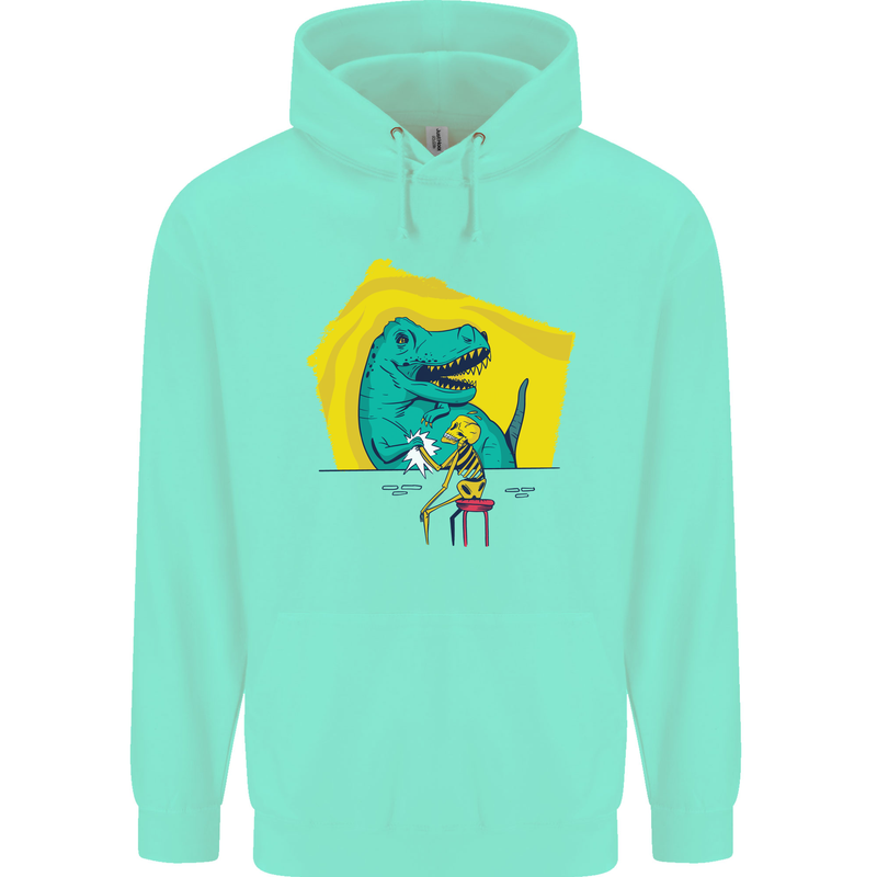 T-Rex Wrestling a Skeleton Dinosaurs Skull Childrens Kids Hoodie Peppermint
