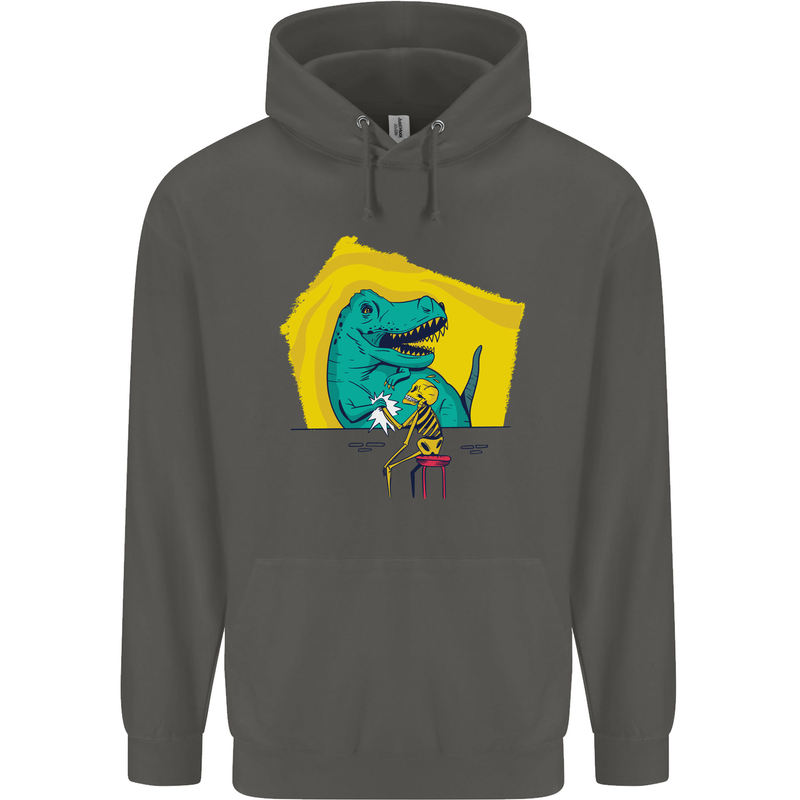 T-Rex Wrestling a Skeleton Dinosaurs Skull Childrens Kids Hoodie Storm Grey