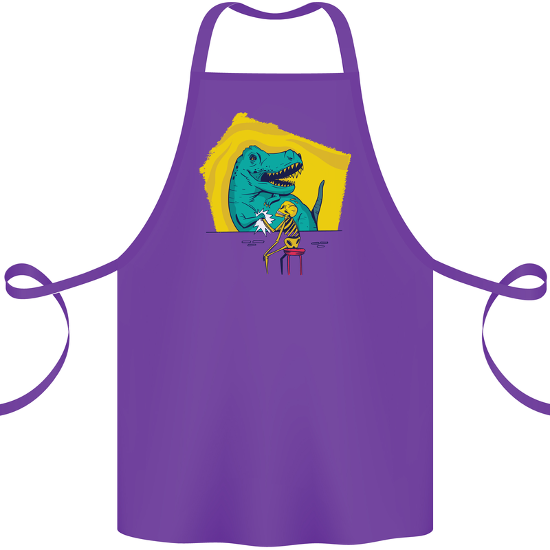T-Rex Wrestling a Skeleton Dinosaurs Skull Cotton Apron 100% Organic Purple