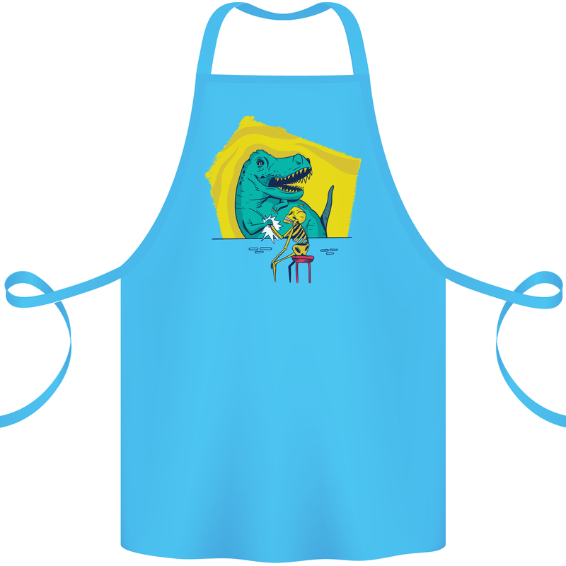 T-Rex Wrestling a Skeleton Dinosaurs Skull Cotton Apron 100% Organic Turquoise