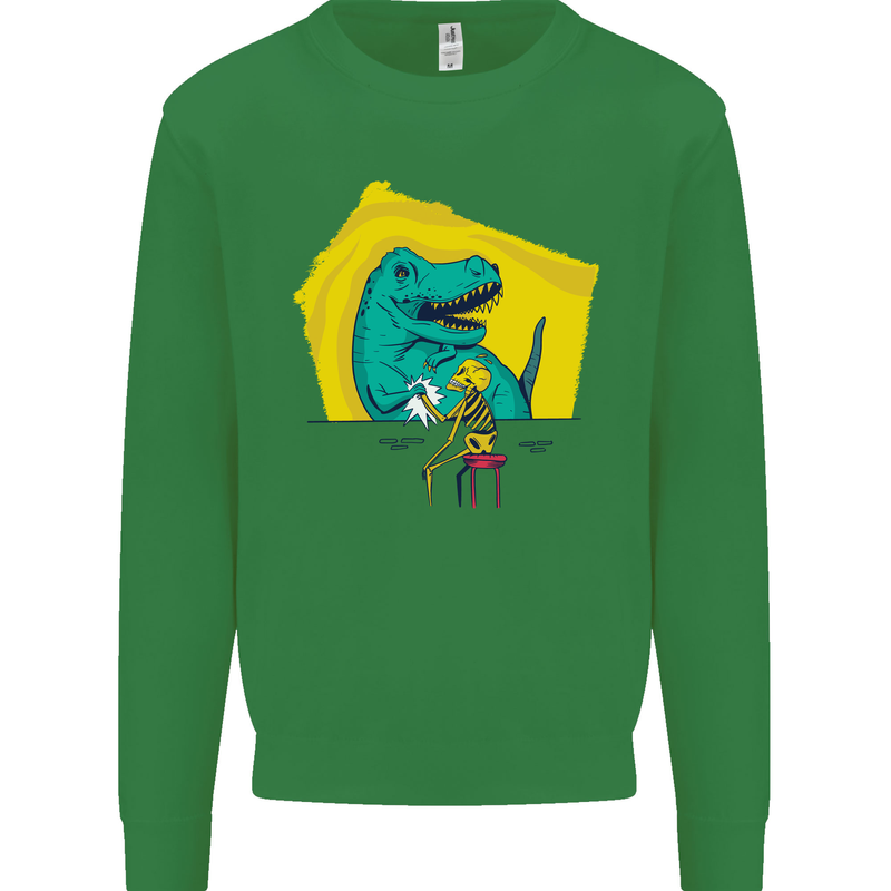 T-Rex Wrestling a Skeleton Dinosaurs Skull Kids Sweatshirt Jumper Irish Green