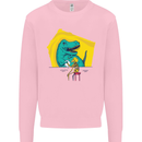 T-Rex Wrestling a Skeleton Dinosaurs Skull Kids Sweatshirt Jumper Light Pink