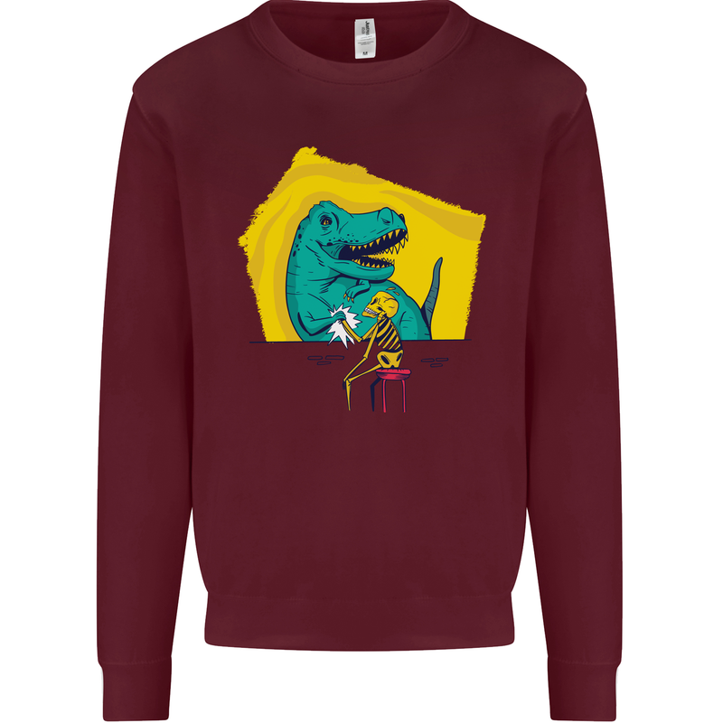 T-Rex Wrestling a Skeleton Dinosaurs Skull Kids Sweatshirt Jumper Maroon