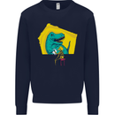 T-Rex Wrestling a Skeleton Dinosaurs Skull Kids Sweatshirt Jumper Navy Blue