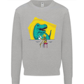 T-Rex Wrestling a Skeleton Dinosaurs Skull Kids Sweatshirt Jumper Sports Grey