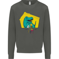T-Rex Wrestling a Skeleton Dinosaurs Skull Kids Sweatshirt Jumper Storm Grey