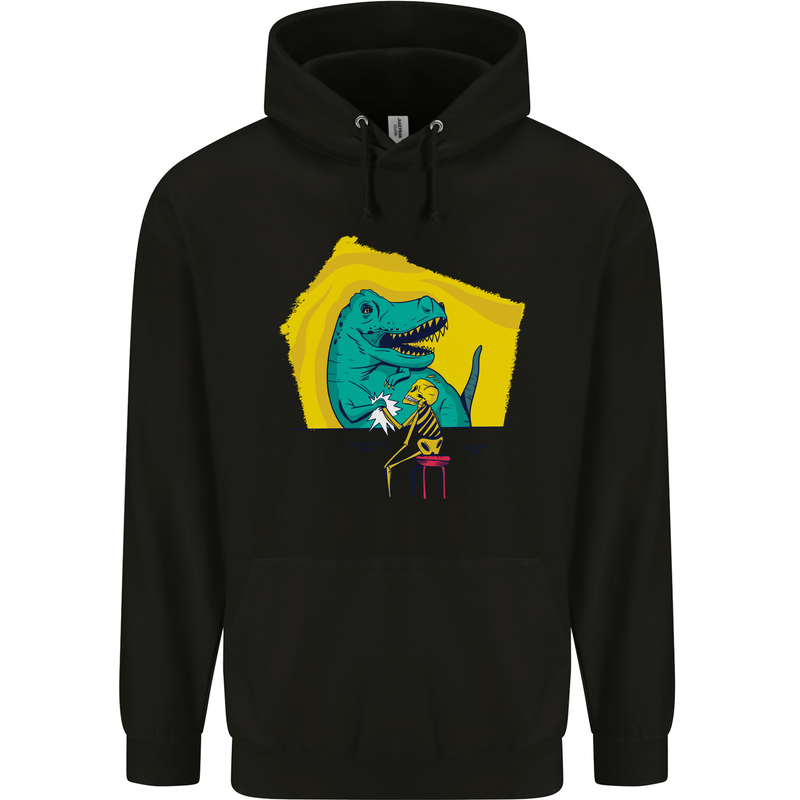 T-Rex Wrestling a Skeleton Dinosaurs Skull Mens 80% Cotton Hoodie Black