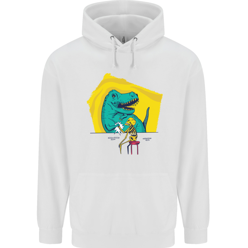 T-Rex Wrestling a Skeleton Dinosaurs Skull Mens 80% Cotton Hoodie White