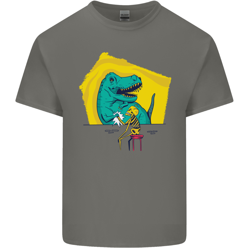 T-Rex Wrestling a Skeleton Dinosaurs Skull Mens Cotton T-Shirt Tee Top Charcoal