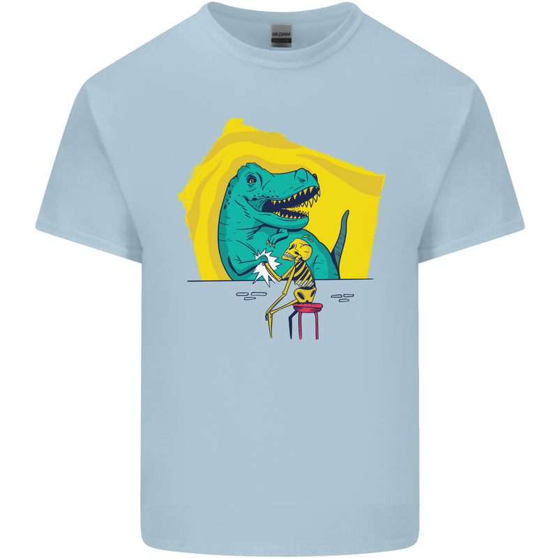T-Rex Wrestling a Skeleton Dinosaurs Skull Mens Cotton T-Shirt Tee Top Light Blue