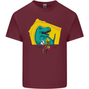 T-Rex Wrestling a Skeleton Dinosaurs Skull Mens Cotton T-Shirt Tee Top Maroon