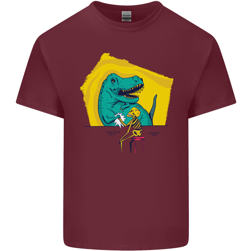 T-Rex Wrestling a Skeleton Dinosaurs Skull Mens Cotton T-Shirt Tee Top Maroon