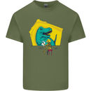 T-Rex Wrestling a Skeleton Dinosaurs Skull Mens Cotton T-Shirt Tee Top Military Green